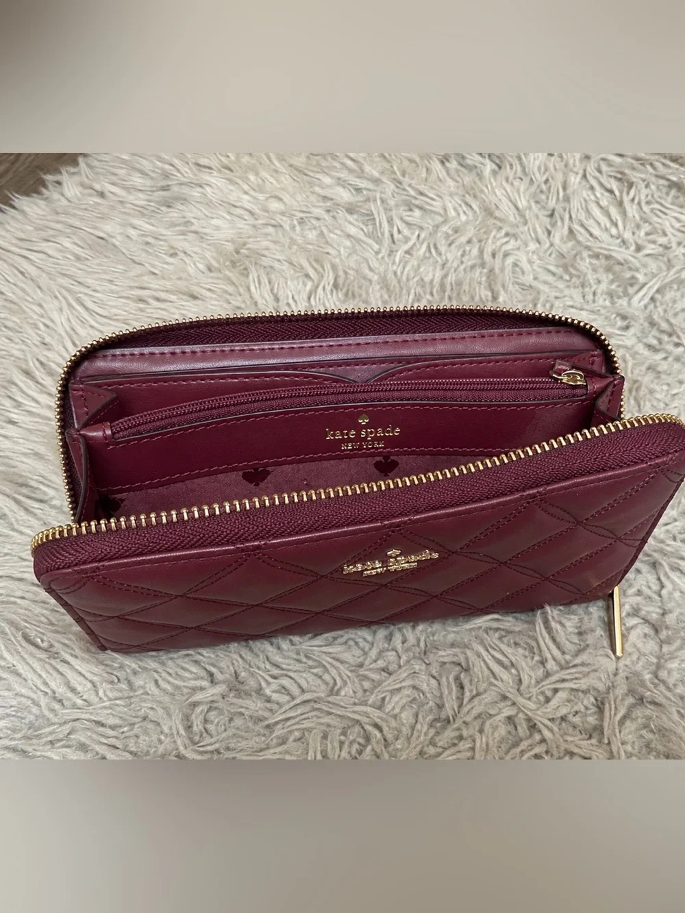 Kate Spade New York Quilted Leather Zip Around Continental Wallet Burgundy